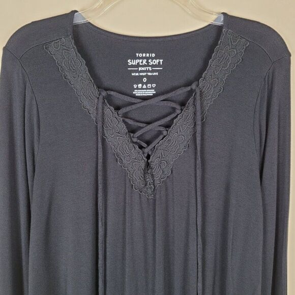 Torrid Super Soft Black Lace Trim Tye Tee Long Sleeve Stretch Top Black Size 0X - Picture 4 of 9